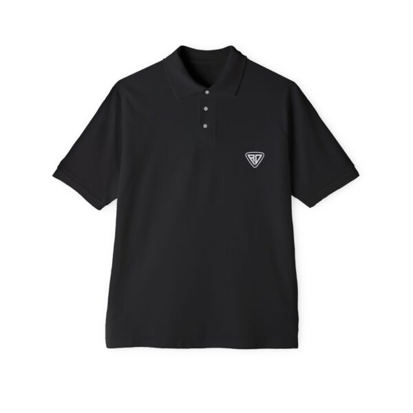Men’s Black Polo with Minimal Shield Logo — Classic Casual Golf Shirt