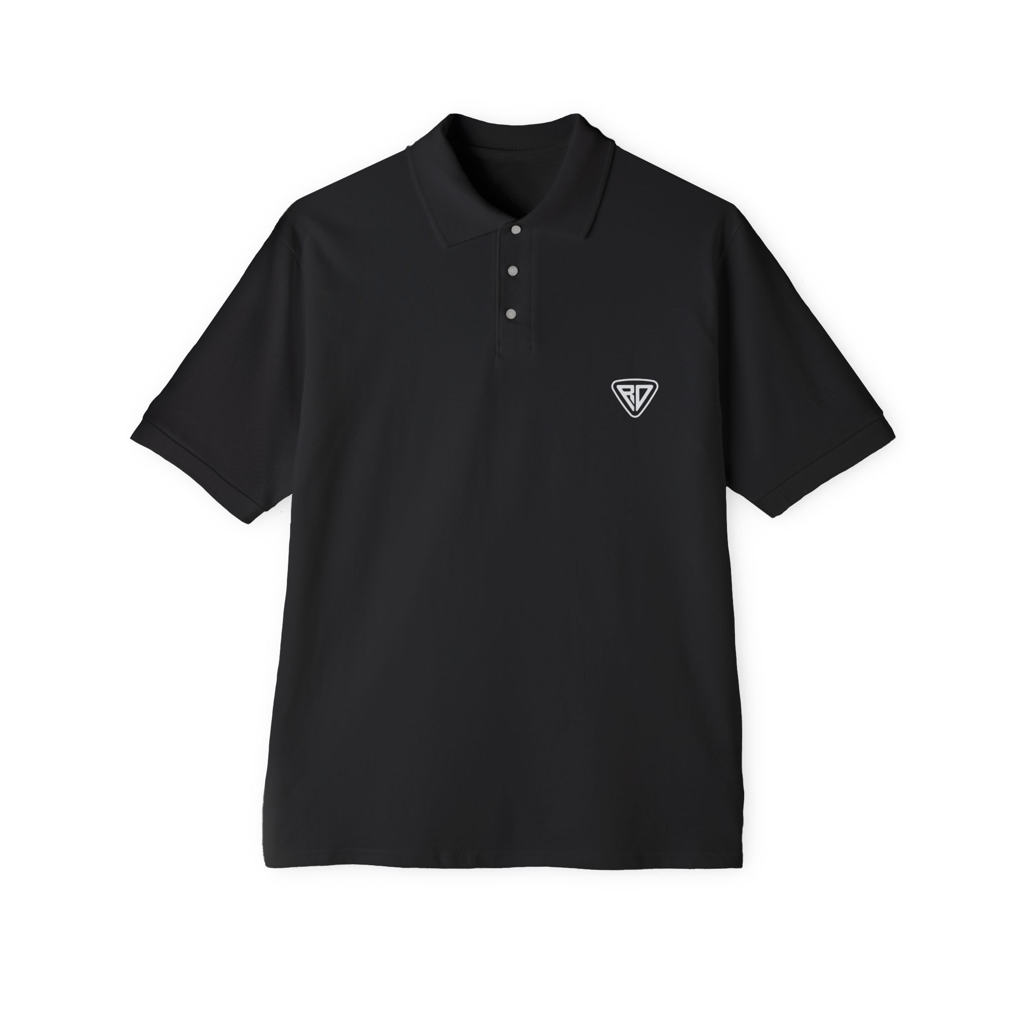 Men’s Black Polo with Minimal Shield Logo — Classic Casual Golf Shirt